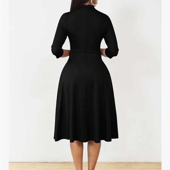 Black Asymmetrical A-Line Cocktail Dress with V-Neck - Picture 6 of 10